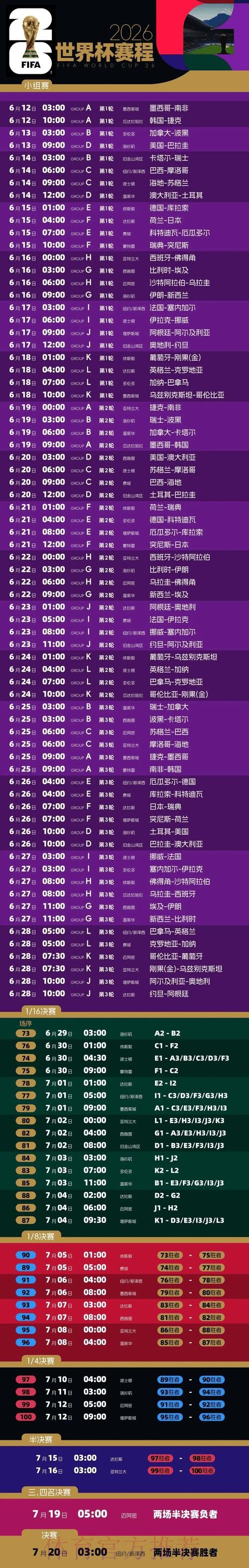 2026世界杯每日赛程完整版实时赛程怎么看 2026世界杯每日赛程完整版实时赛程怎么看